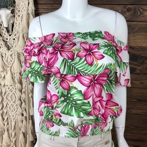 Crown &‎ Ivy | Tropical Floral Off Shoulder Smocked